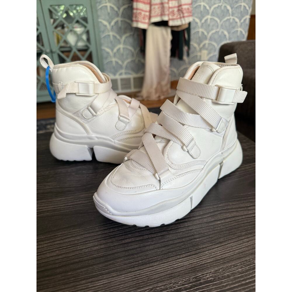 Chloé White Lambskin Leather Sonnie Western High Top Sneakers Sz. 36 - Picture 1 of 11
